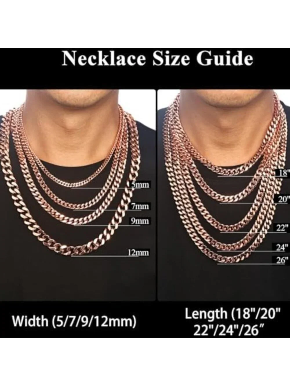Pure Copper Cuban Link Necklace for Men & Women - 5mm to 12mm Width, Gift Box